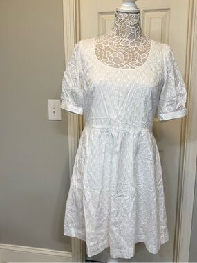 LOFT White Textured Scoop-Neck Midi Dress